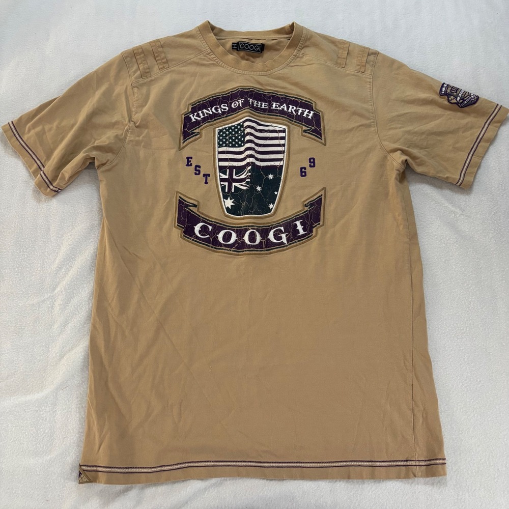 Coogi Kings of the Earth Graphic T-Shirt Tan Khaki XXL US Australia Flag Tee